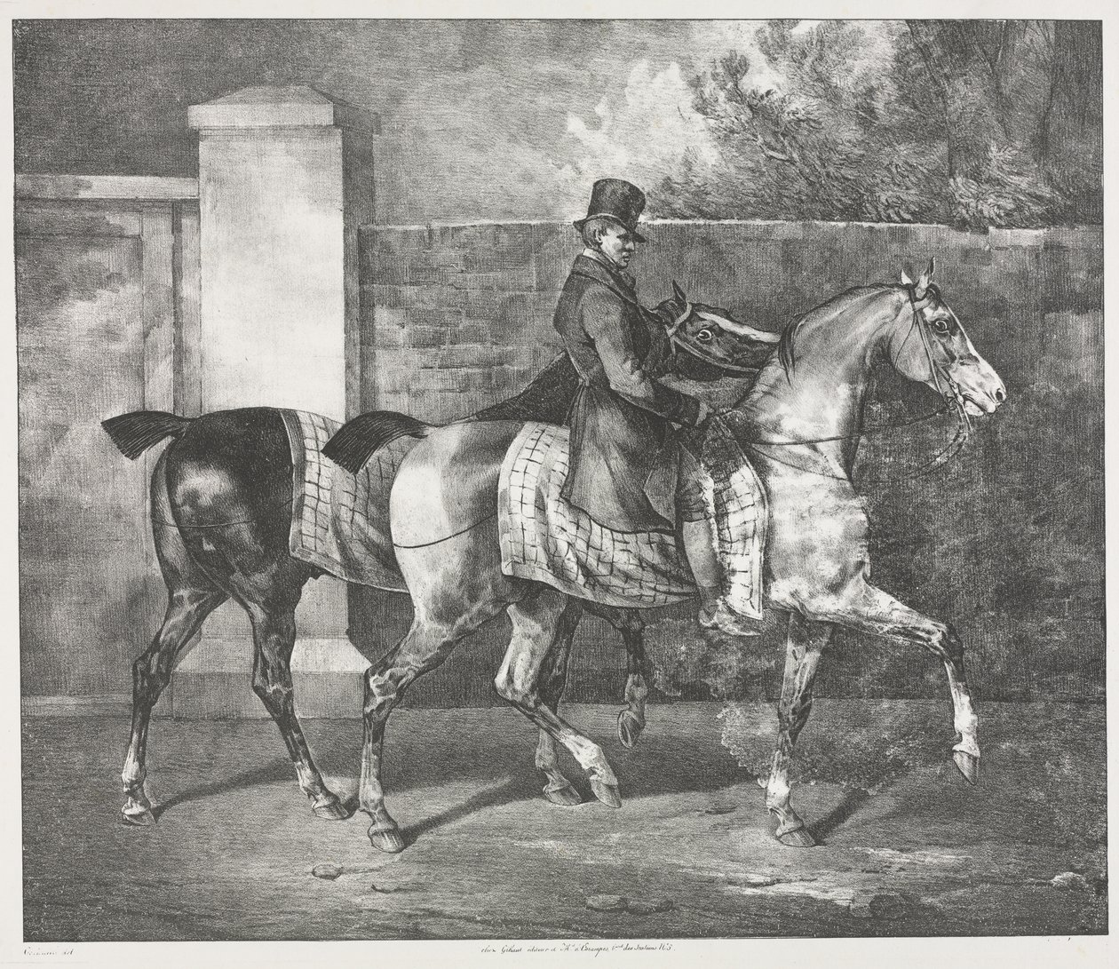 Två hästar som tränas av en jockey av Theodore Gericault