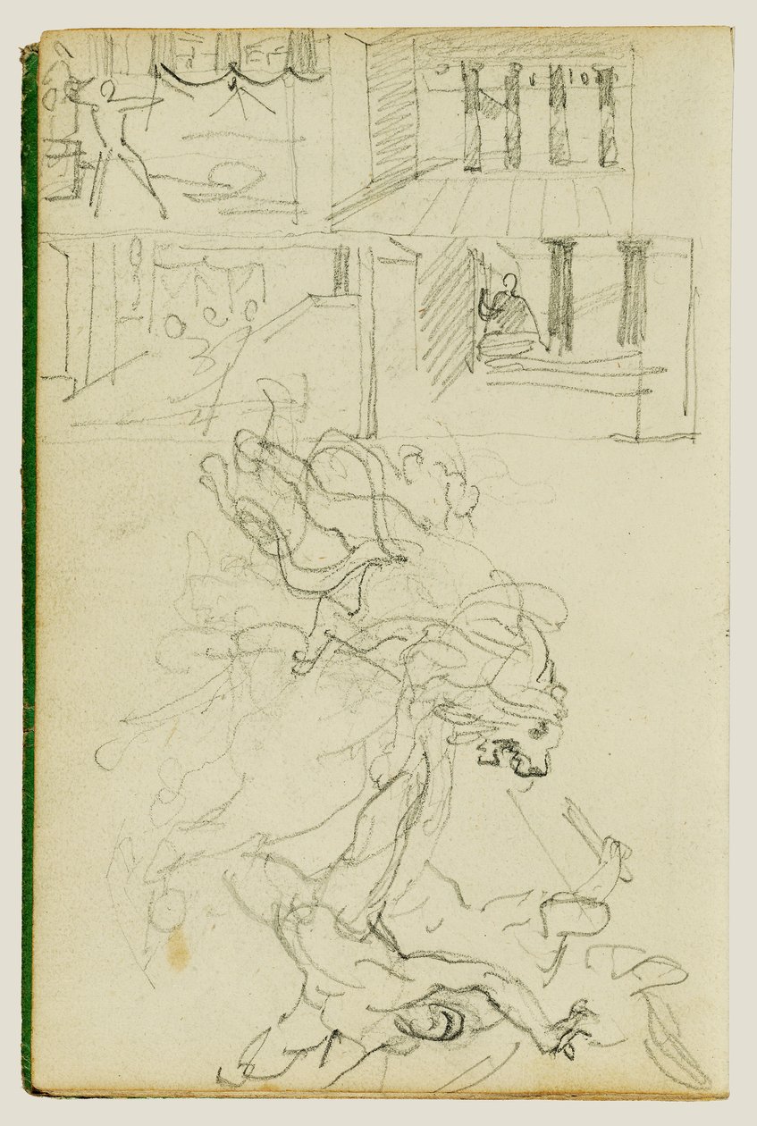 Två kompositionsstudier av en lejonjakt av Theodore Gericault