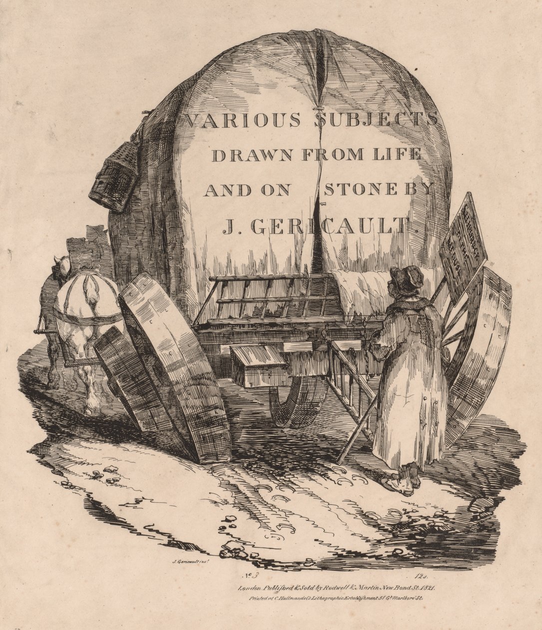 Various Subjects Drawn from Life and on Stone: A Wagon with Harnessed Horses, 1821. av Theodore Gericault