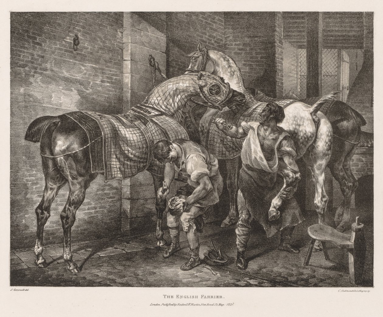 Olika ämnen från livet och på sten: The English Farrier, 1821. av Theodore Gericault
