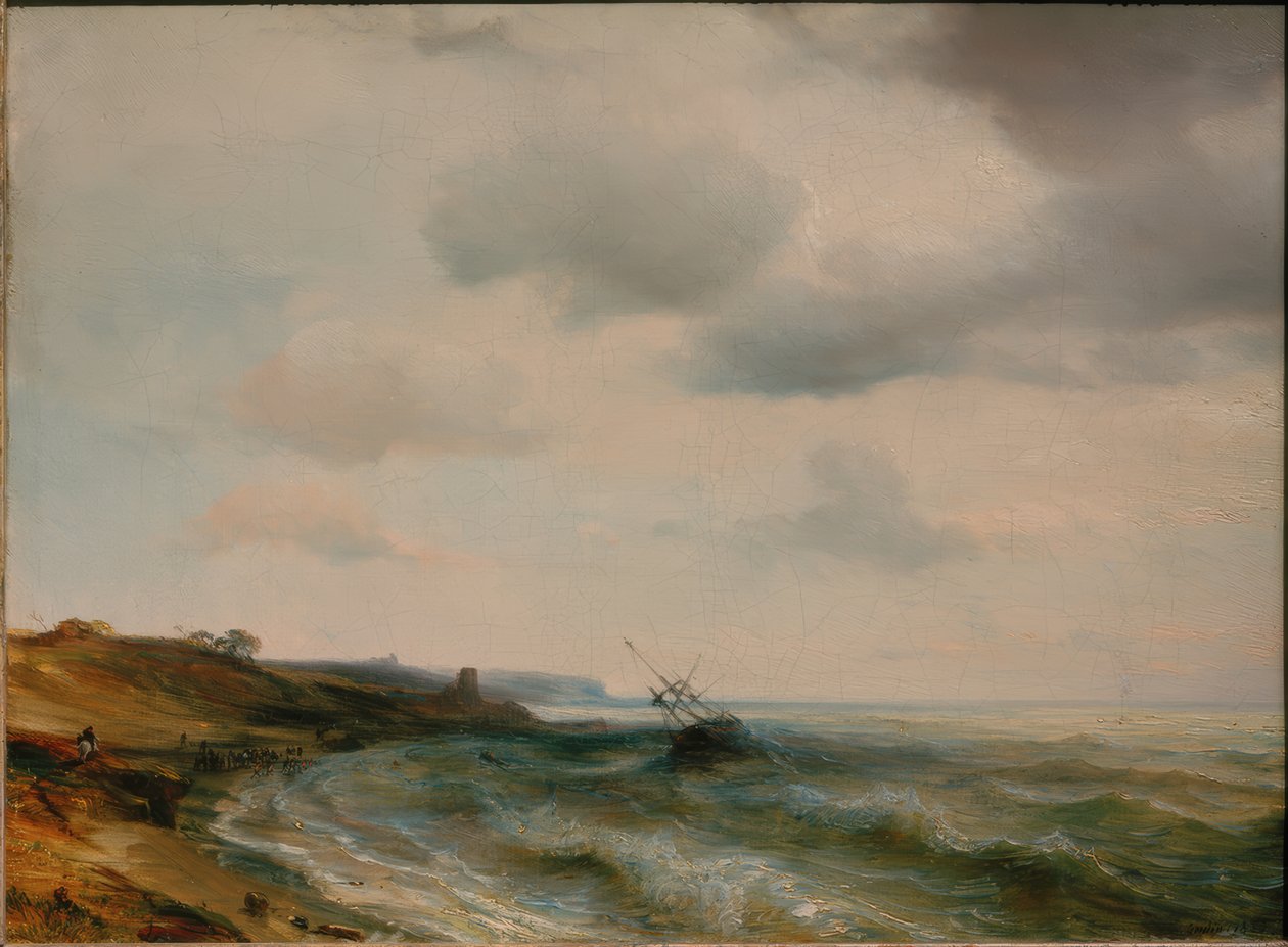 Stranden med ett strandat skepp av Theodore Gudin