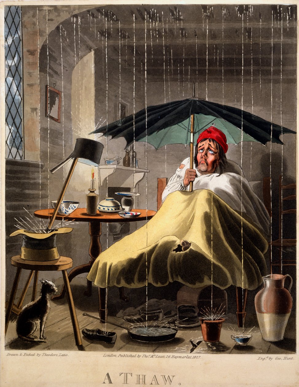 A Thaw, tryck gjort av George Hunt, 1827 (handfärgad gravyr) av Theodore Lane
