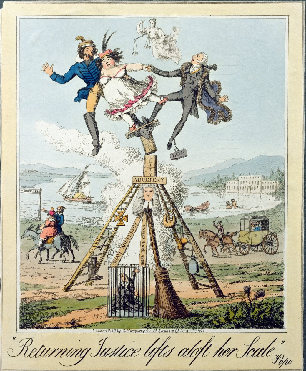 Returning Justice Lifts Aloft Her Scale, publicerad av G. Humphrey, London, 1821 (gravyr på papper) av Theodore Lane
