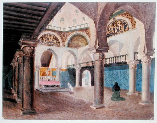 Interiör av en moské omvandlad till ett biskopspalats, Alger, ca 1835 (akvarell på papper) av Theodore Leblanc