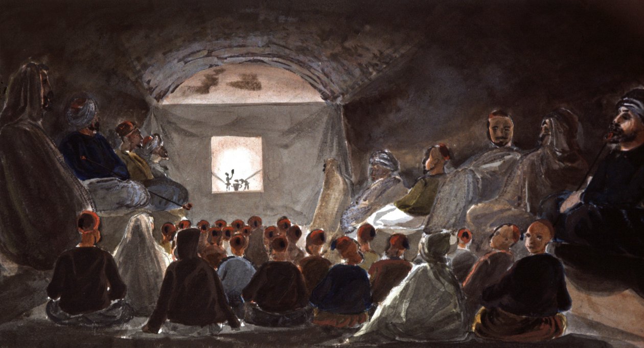 Dockteater i en skola i Algeriet, ca 1830 (akvarell) av Theodore Leblanc
