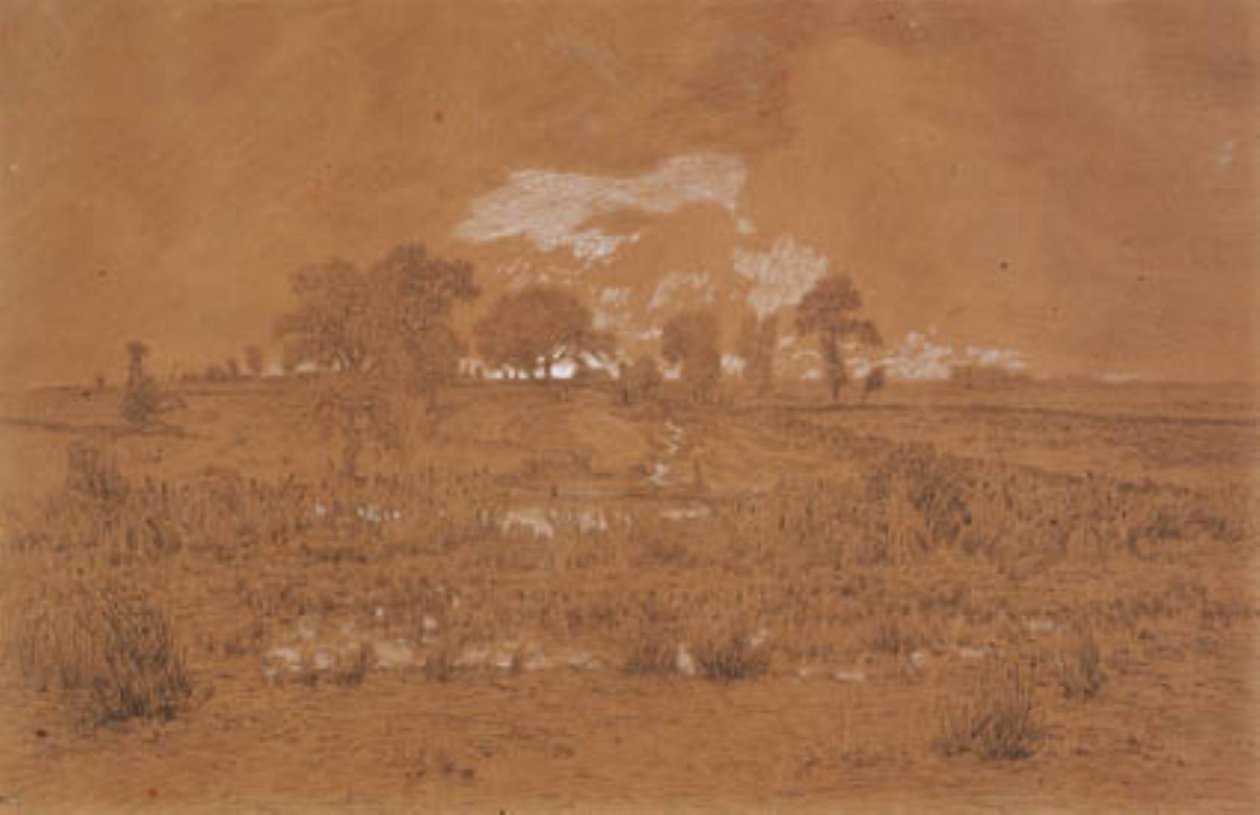 Kvällslandskap med myr av Theodore Rousseau