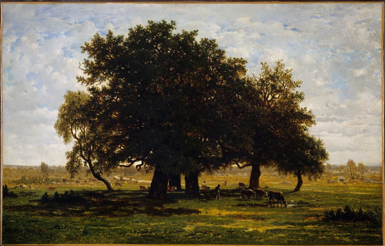 Grupp av Chenes, Apremont. Målning av Theodore Rousseau (1812-1867) av Pierre Etienne Theodore Rousseau