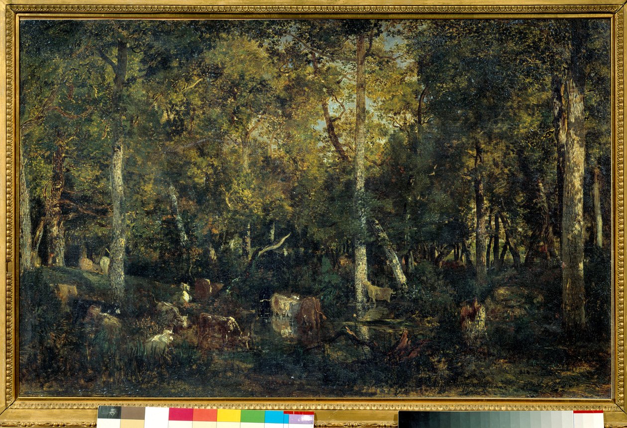 Träinteriör kallad Gamla sovsal i Bas-Breau (Fontainebleau-skogen) Målning av Theodore Rousseau (1812-1887) 1836 Sön. 0,65x1,03 m Paris, Orsay-museet av Pierre Etienne Theodore Rousseau