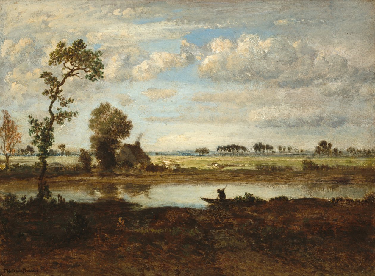 Landskap med båtsman, ca. 1860. av Theodore Rousseau