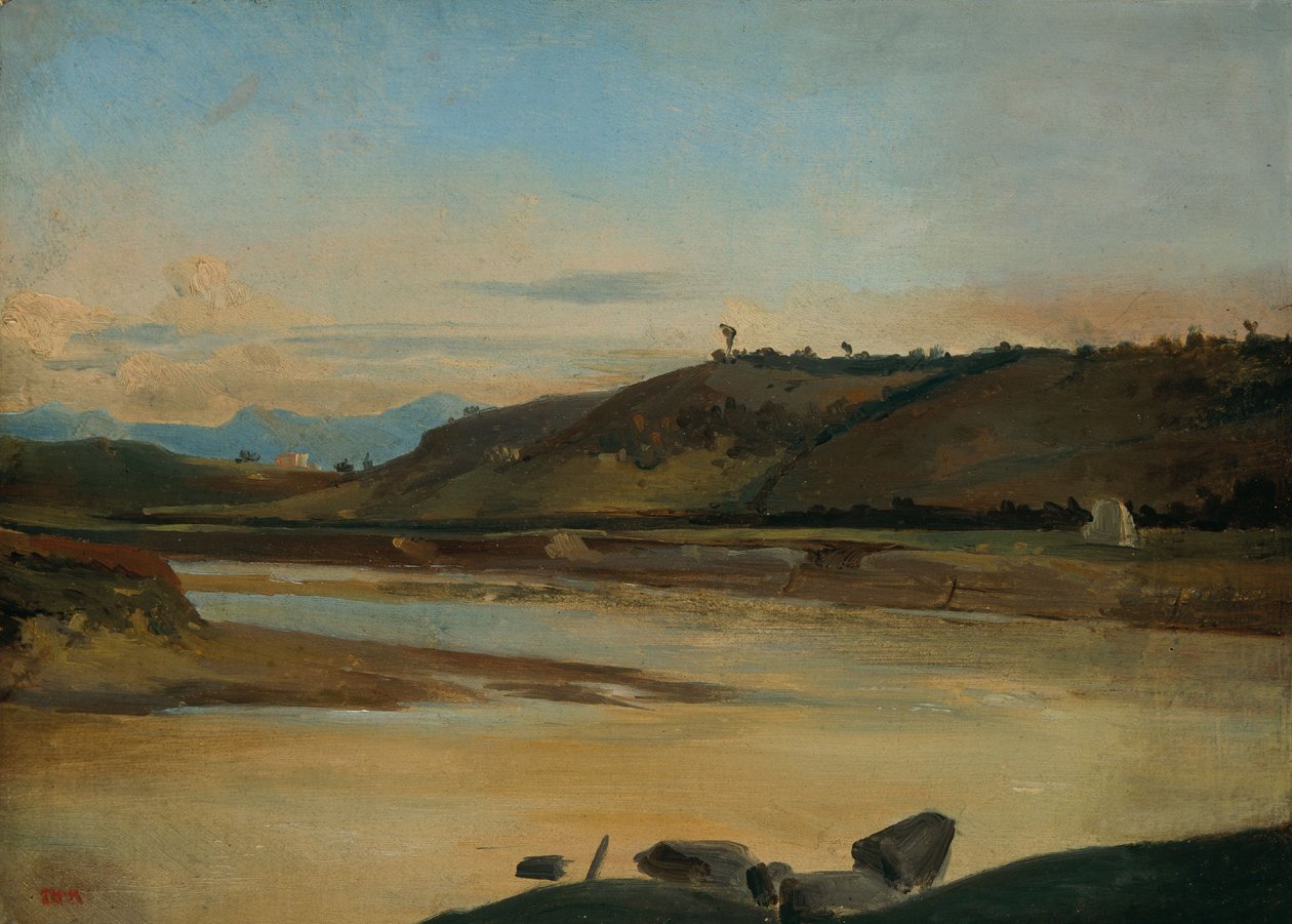 Landskap med flod, ca 1834-35 (olja på papper på duk) av Theodore Rousseau