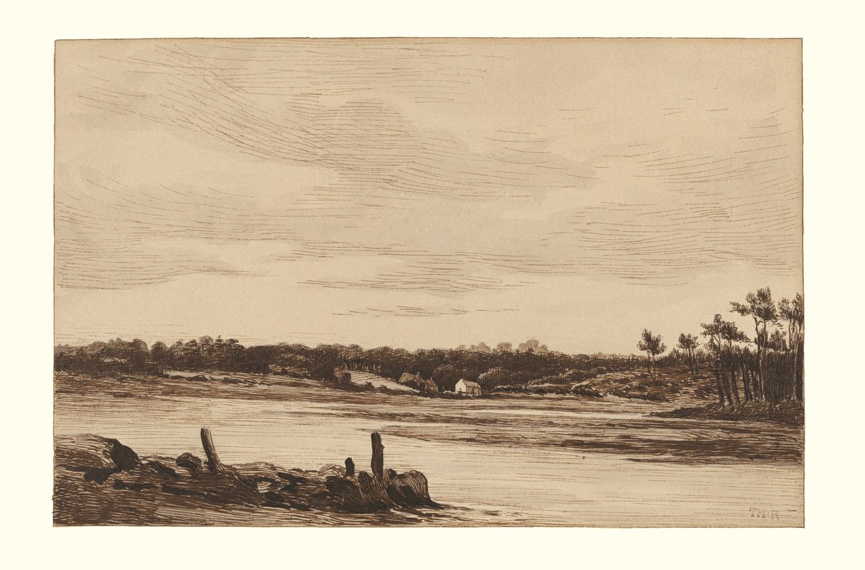 Floden Loing vid utkanten av Fontainebleauskogen av Theodore Rousseau