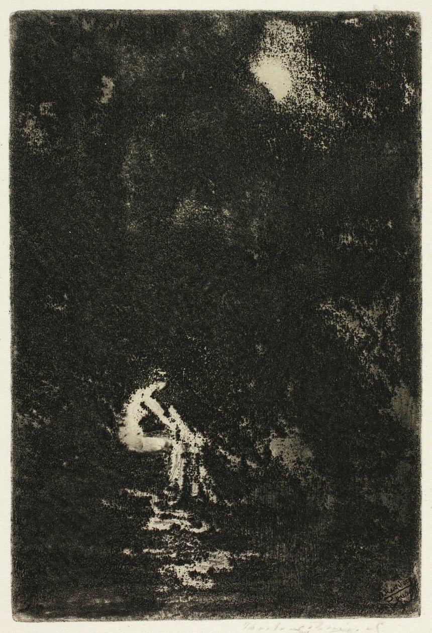 En nymf som badar, månsken av Theodore Roussel