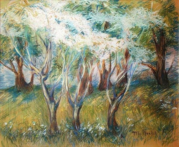 Orchard Giverny (pastell ombord) av Theodore Wendel