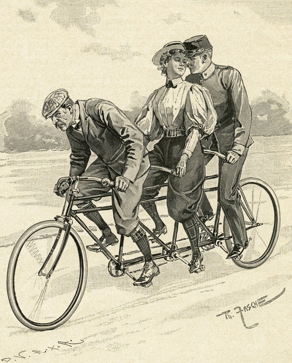 Cykel för tre personer, kallad tandemcykel av Theodore Zasche