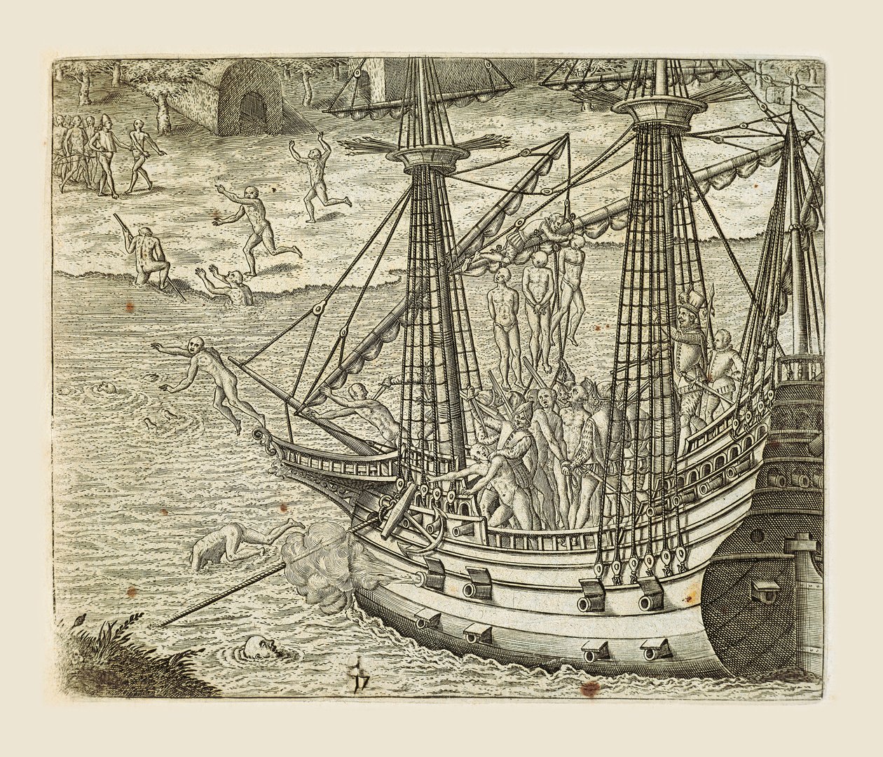 O Bartolomeo Diaz o lo o tautau nisi o Initia i luga o le karavel, na vaneina e Theodor de Bry (1528-1598) mai Amerika av Theodore de Bry