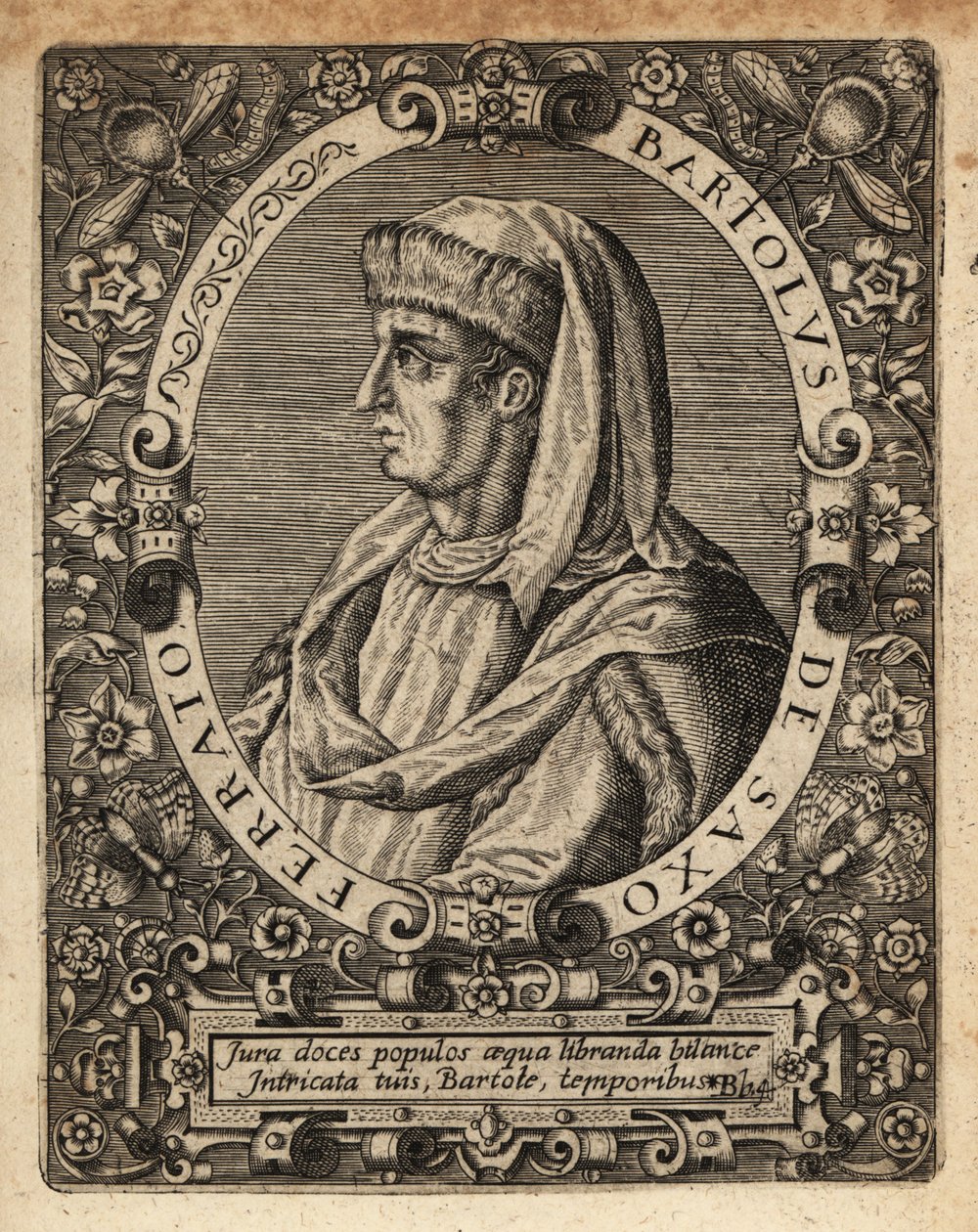 Bartolome de Saxoferrato, italiensk juridikprofessor. av Theodore de Bry