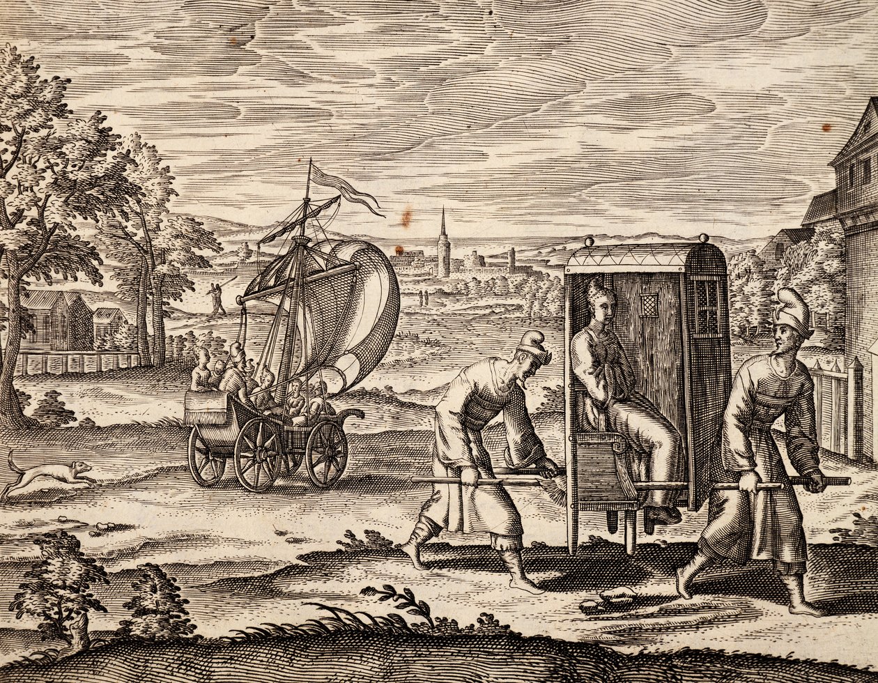 Kinesisk Sedan, Ostindien, gravyr från verk av Theodor de Bry (1528-1598), Kina av Theodore de Bry