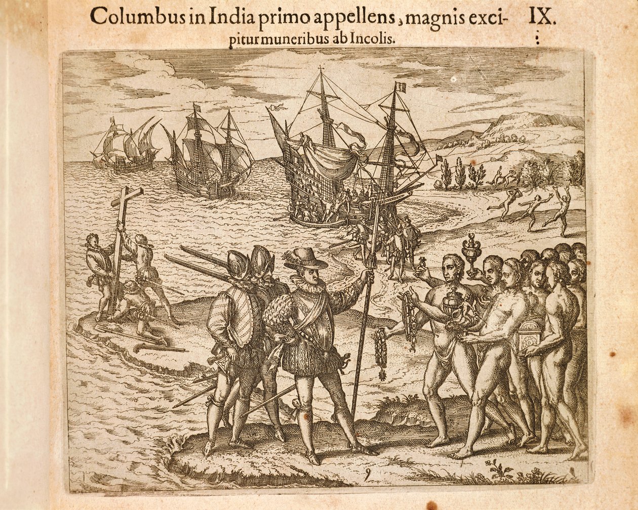 Christopher Columbus landar på ön Guanahani (San Salvador) 12 oktober av Theodore de Bry