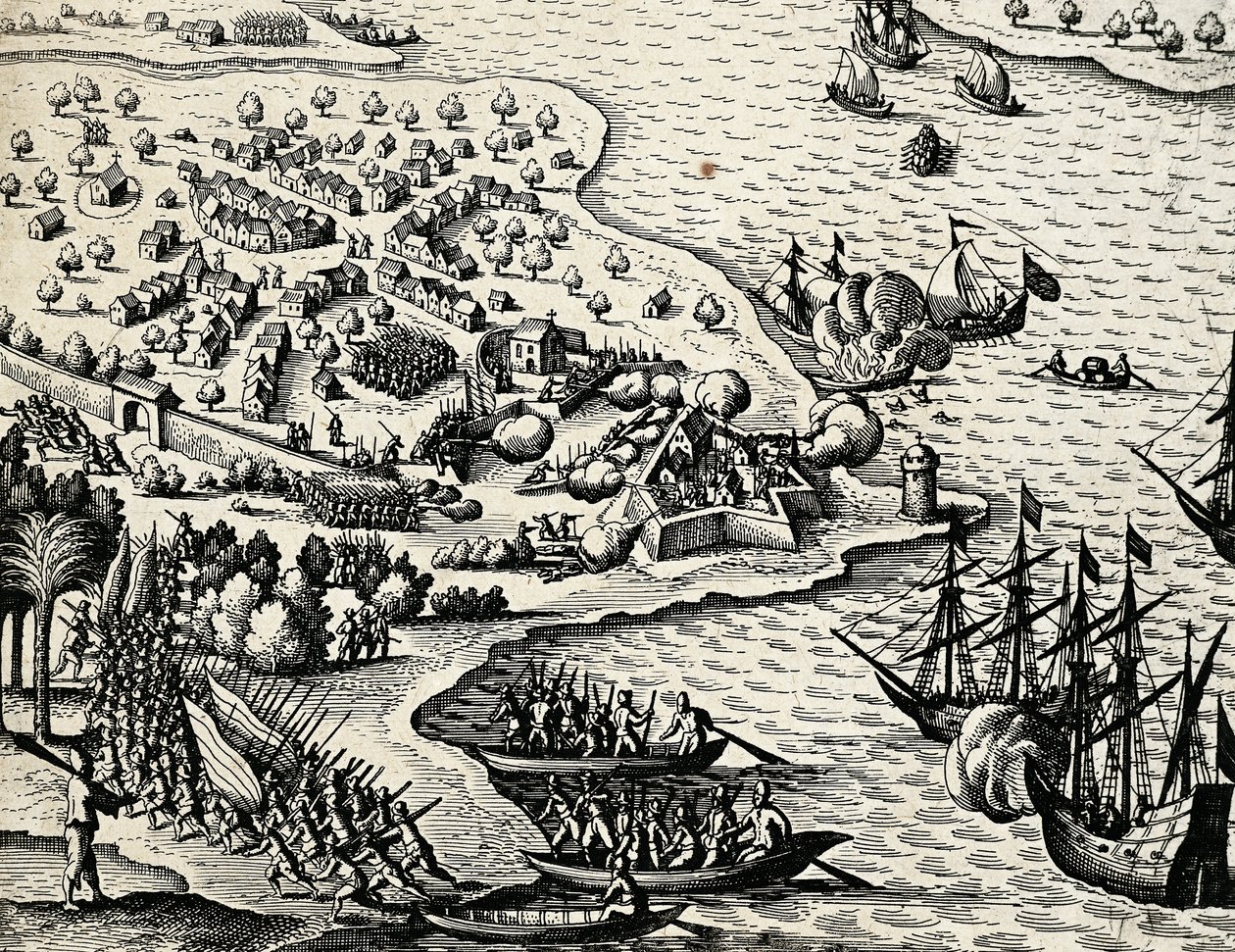 Holländsk expedition längs Moçambiques kust, gravyr från India orientalis av Theodor de Bry (1528-1598) av Theodore de Bry
