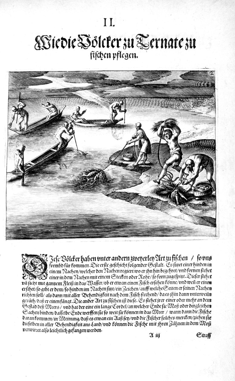 Fiske med indianer, 1606 av Theodore de Bry