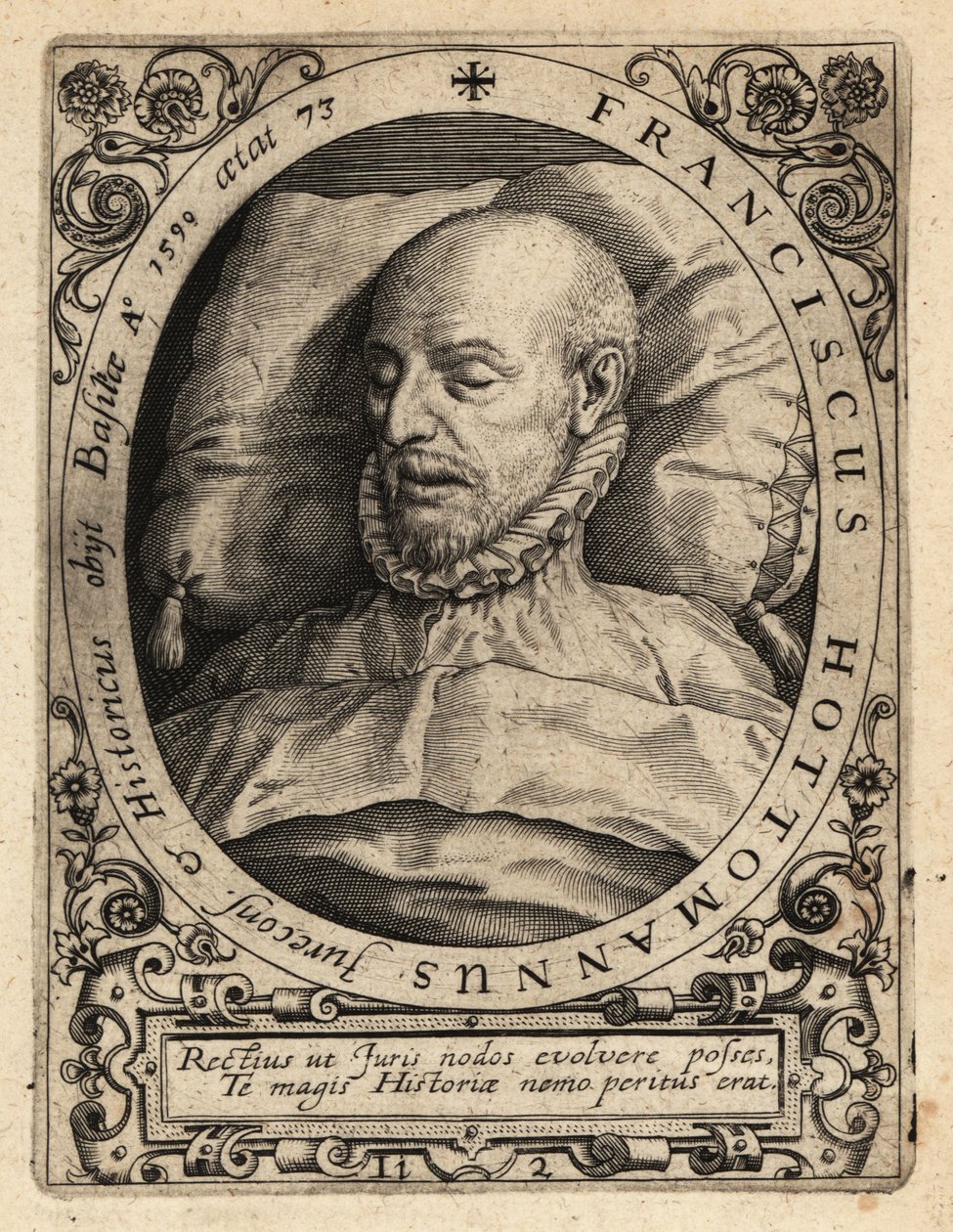 Francois Hotman, på sin dödsbädd av Theodore de Bry