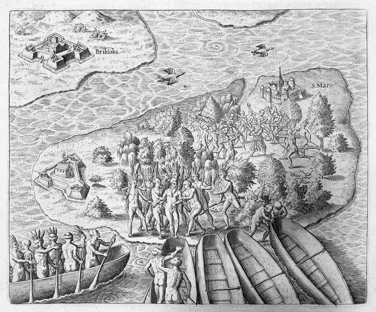Hans Staden tillfångatagen av Tupinamba-indianerna under sin resa till Brasilien, 1552, från 