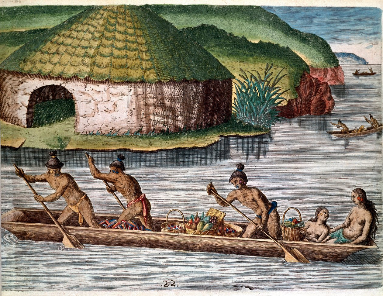 Gravyr från "Admirante Narratio Americae" (History of America) av Theodore de Bry (1528-1598) av Theodore de Bry