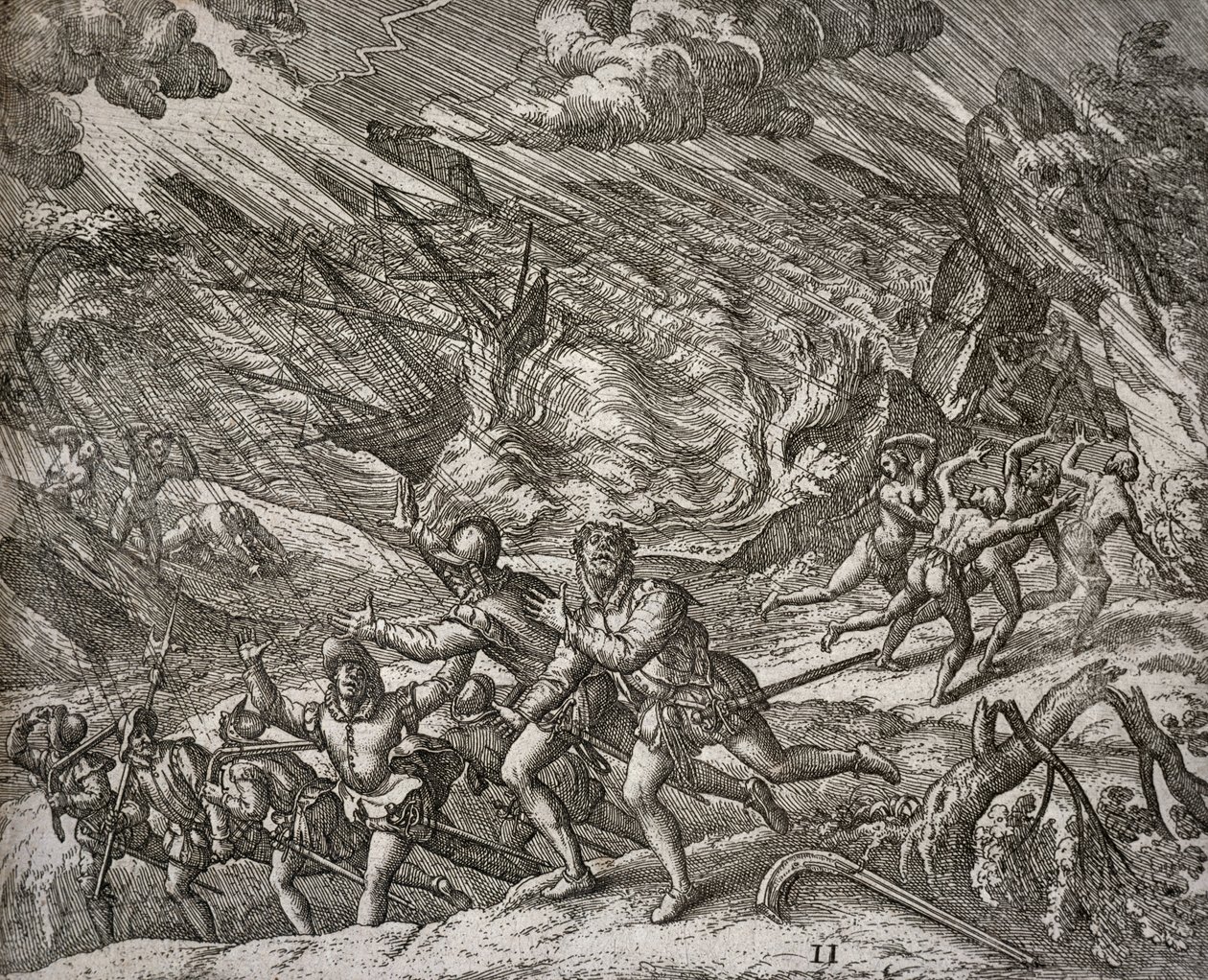 Orkanen sänker Santa Maria, Christopher Columbus karavel av Theodore de Bry