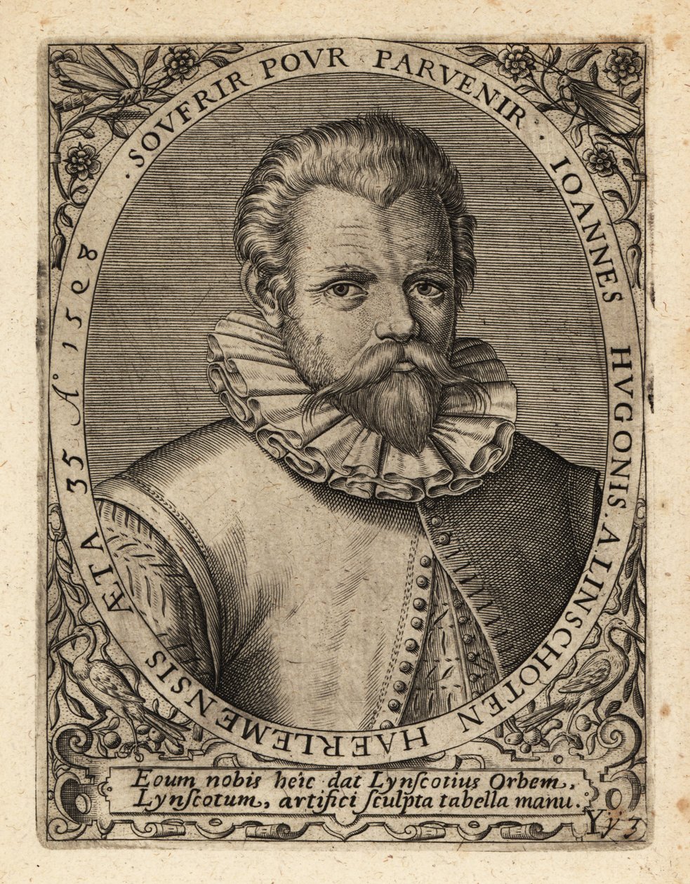 Jan Huyghen van Linschoten, nederländsk protestantisk köpman. av Theodore de Bry