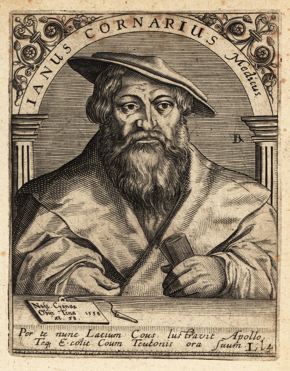 Janus Cornarius, sachsisk humanist, c1500-1558. av Theodore de Bry