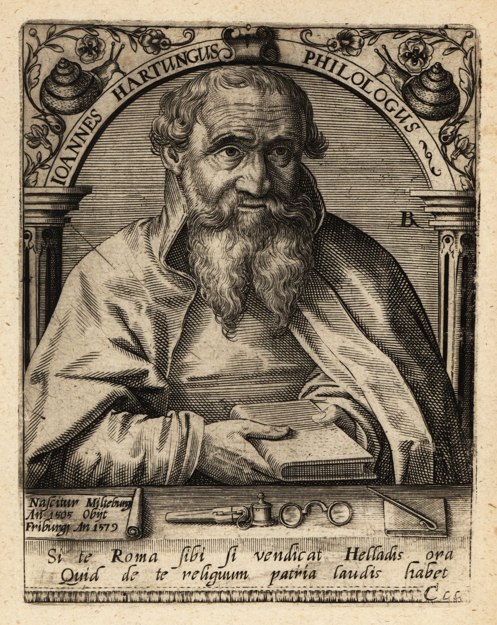 Johannes Hartung, tysk grekist och hebreist av Theodore de Bry