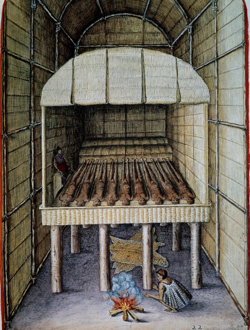 Inföddas liv, begravning av döda, graverad av Theodor de Bry (1528-1598), från Admiranda Narratio, trust tamen, commodis et de incolarvm ritibvs Virginia, av Thomas Harriot (1560-1621), Nordamerika av Theodore de Bry