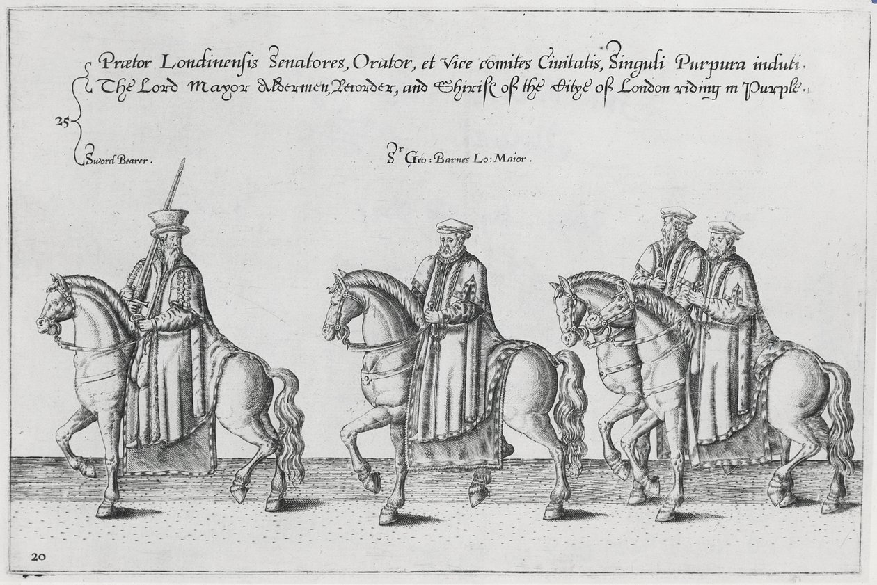 Lord Mayor och Aldermen i Sir Philip Sidneys begravningscortege på väg till St. Pauls Cathedral, 1587 av Theodore de Bry