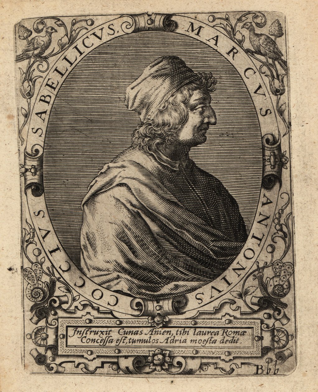 Marcus Antonius Coccius Sabellicus, italiensk forskare. av Theodore de Bry