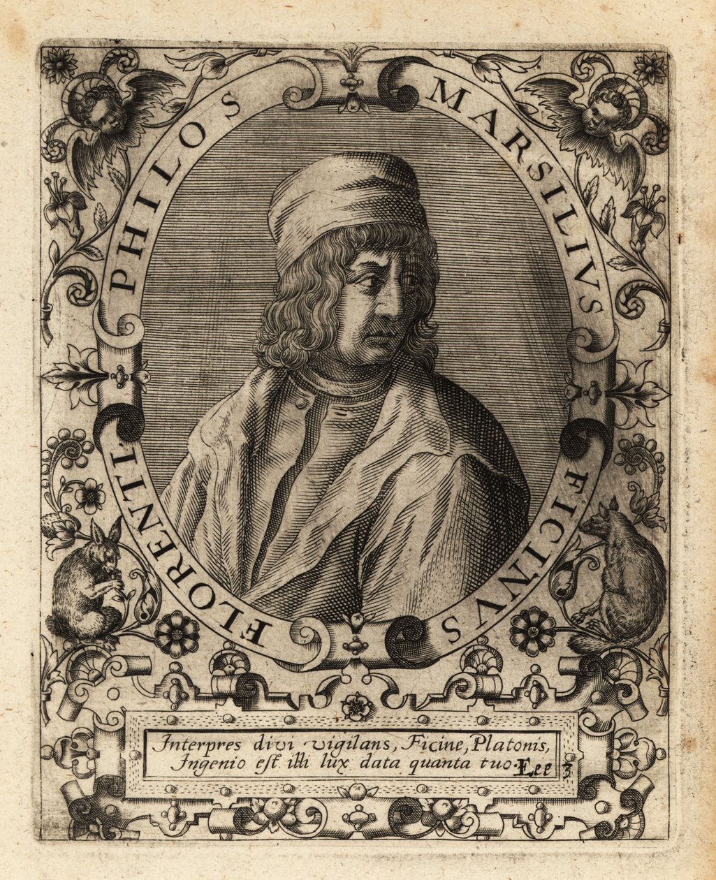 Marsilio Ficino, italiensk forskare. av Theodore de Bry