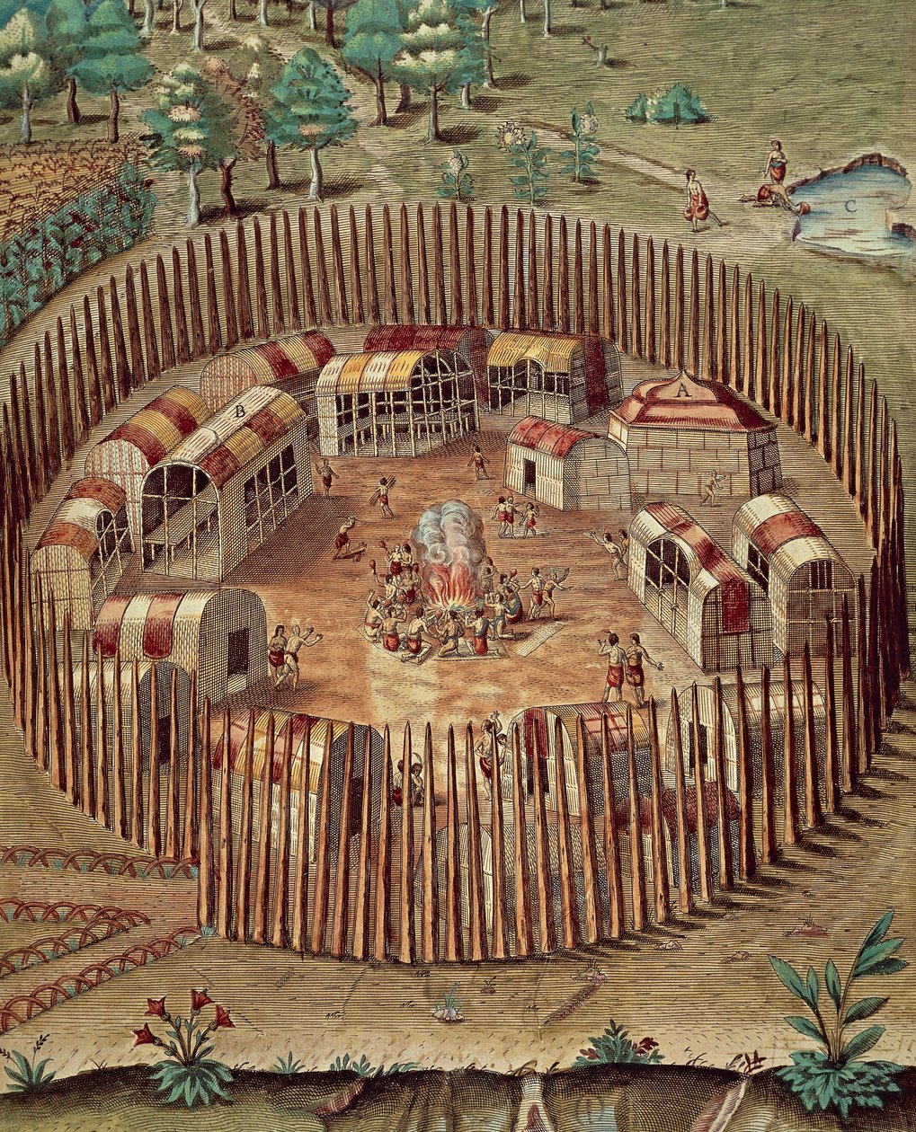 Indianbefäst by i Virginia av Theodore de Bry