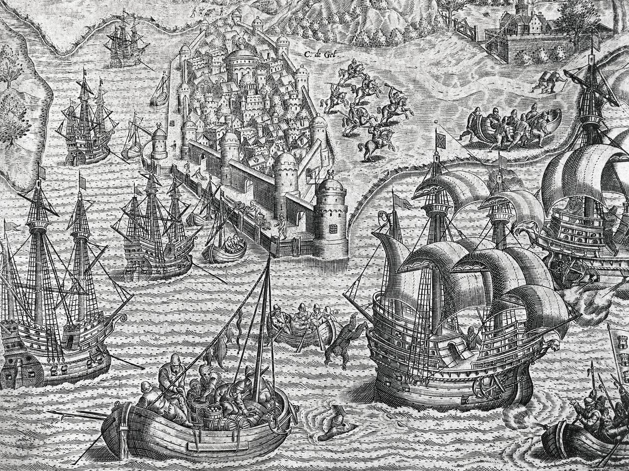 Sjöstrid, gravyr från amerikansk historia av Theodore de Bry (1528-1598), Frankfurt av Theodore de Bry