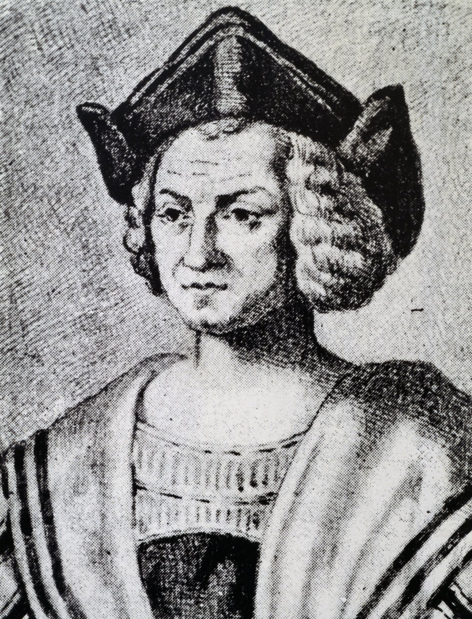 Porträtt av Christopher Columbus (1451-1506), gravyr av Theodore de Bry (1528-1598) av Theodore de Bry