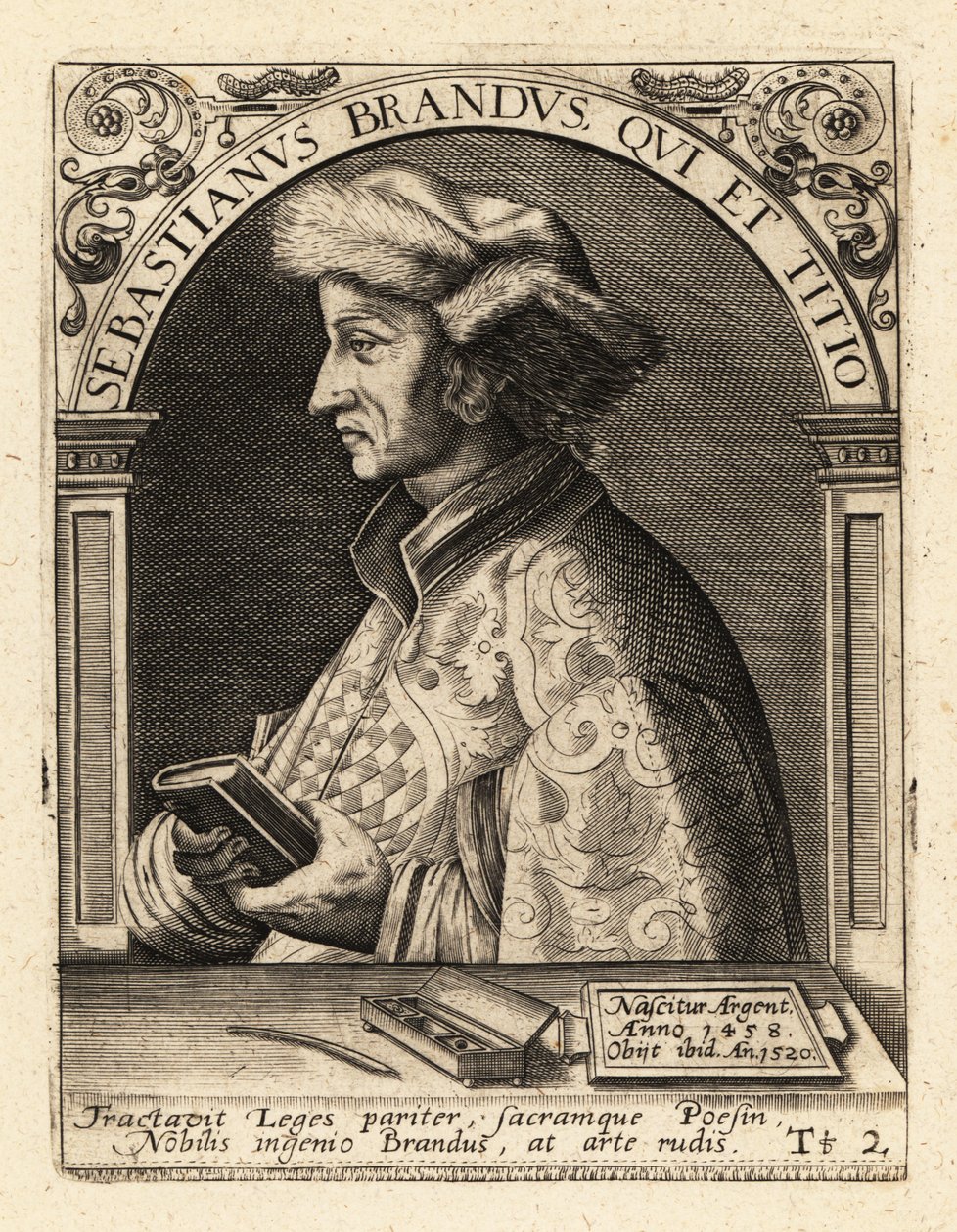 Sebastian Brant, tysk humanist och satiriker. av Theodore de Bry
