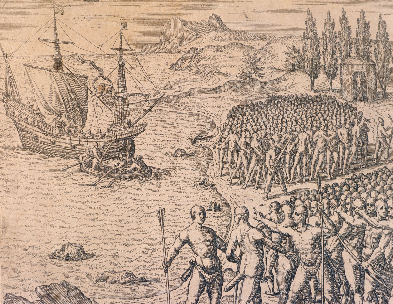 Portugisernas ankomst till Peru av Theodore de Bry
