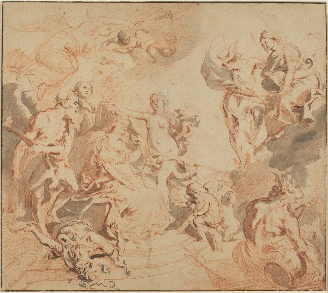 Antwerpen Välsignad med överflöd, ca 1648 (rödkrita på papper) av Theodore van Thulden