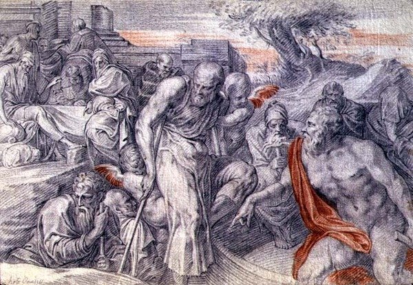 Charons båt (penna och röd krita på papper) av Theodore van Thulden