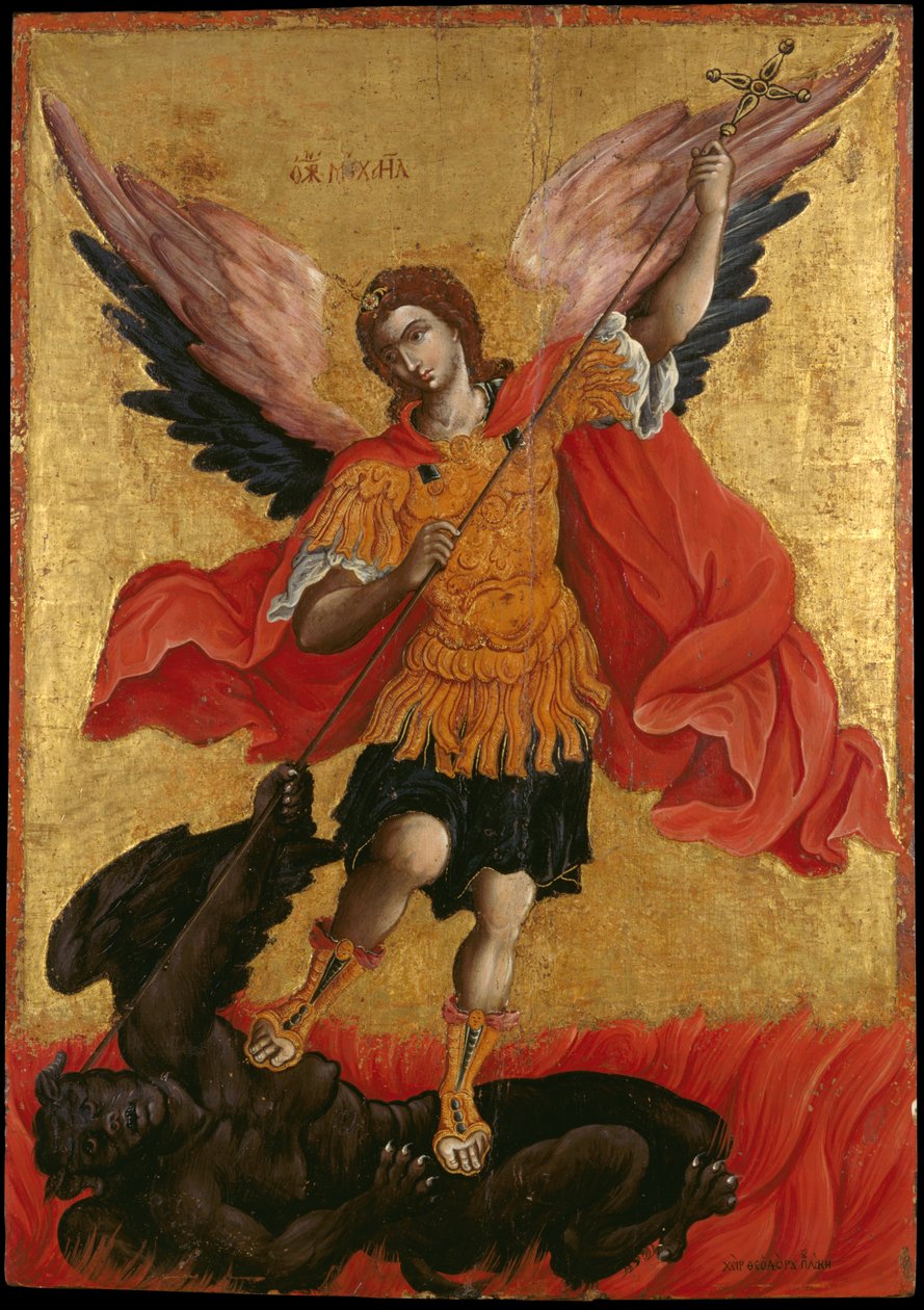 Ikon för ärkeängeln Mikael (äggtempera på panelen) av Theodoros Pulakis