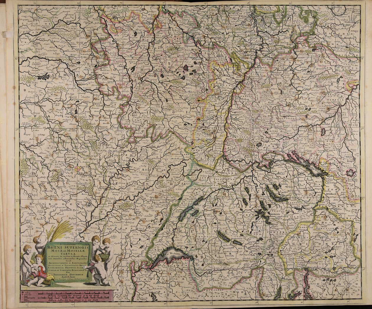 Accuratissima Rheni superioris Mosae et Mosellae tabula ac minores in eosdem in fluentes fluvii cum omnibus adherentibus regionibus sicut archiepiscopatus et electoratus Moguntini et Palatinatus Rheni Lotaringiae Helvetiae Alsatiae Sueviae et comitatus Bur av Theodorus Danckerts