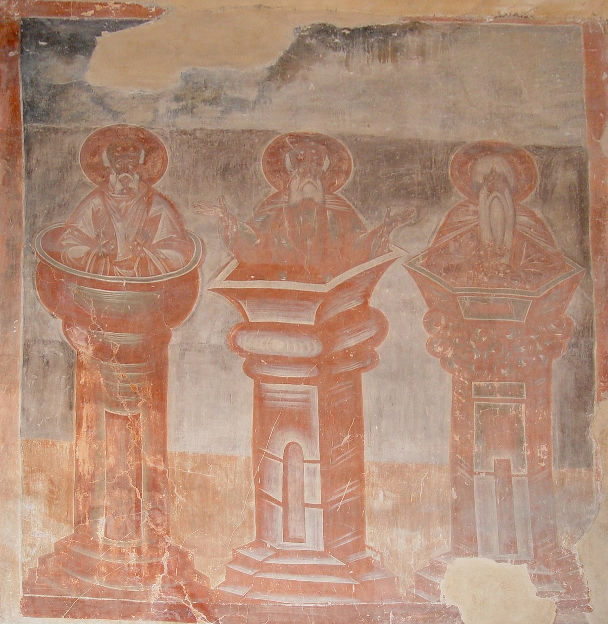 De heliga Simeon Stylites den äldre, Simeon Stylites den yngre och Alypius den Stylite, 1378 av Theophanes the Greek