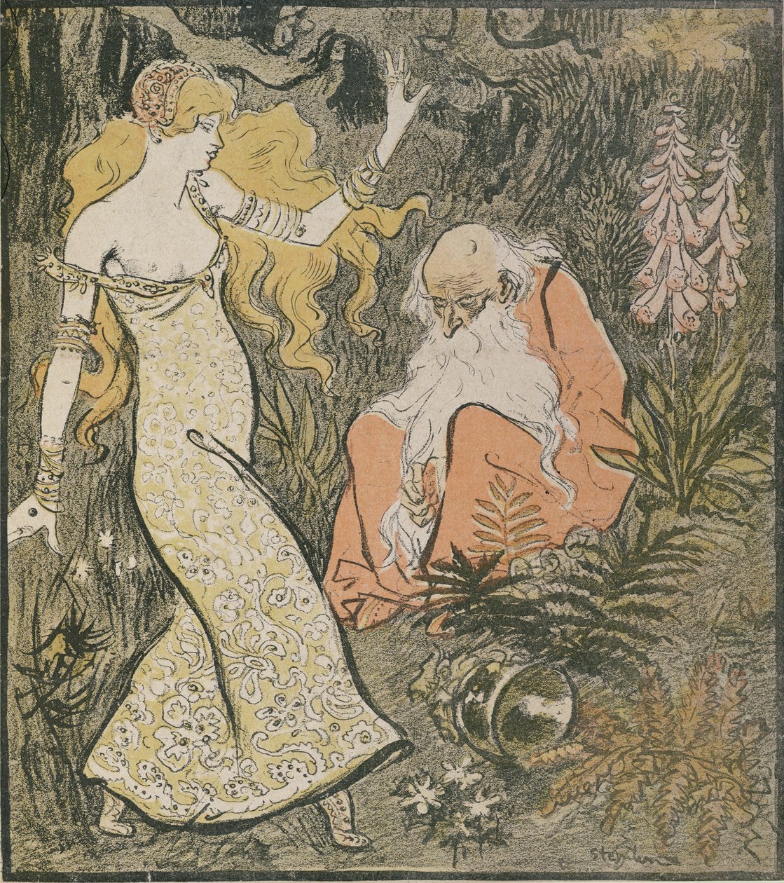 Trollkarlen Merlin och älvan Vivien i skogen Broceliande, från 