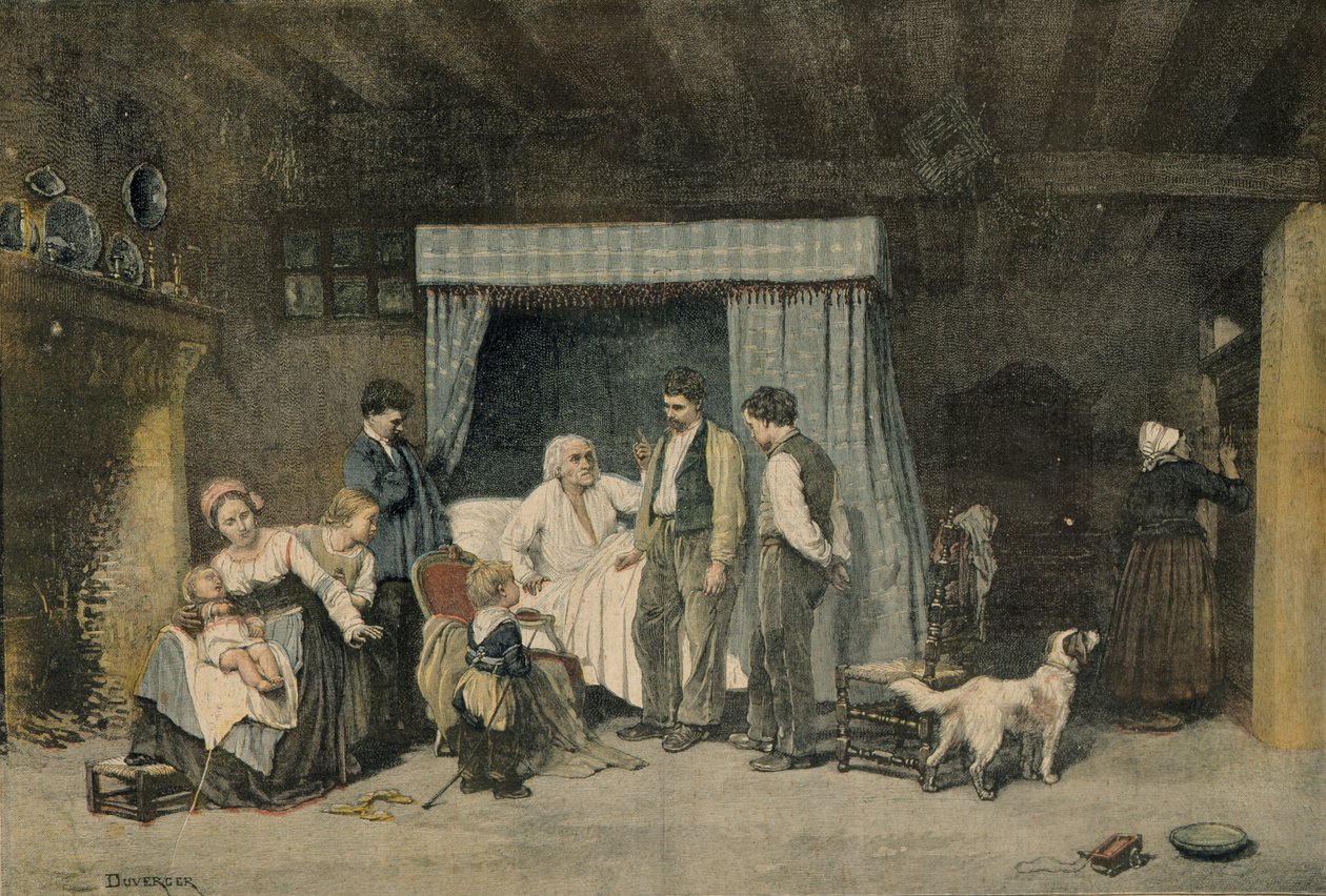 Arbetaren och hans barn, illustration från Le Petit Journal, 12 mars 1892 av Theophile Emmanuel Duverger