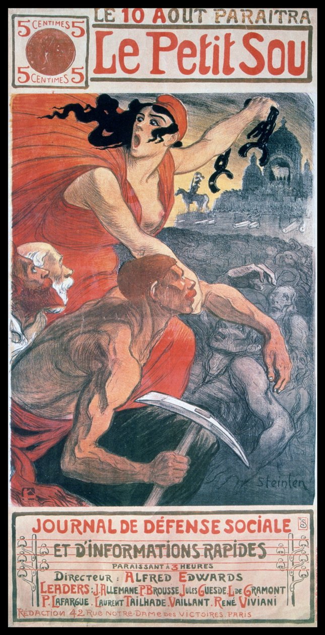 Art Nouveau omslagsdesign av Steinlen, för en fransk tidning "Le Petit Sou" av Théophile Alexandre Steinlen