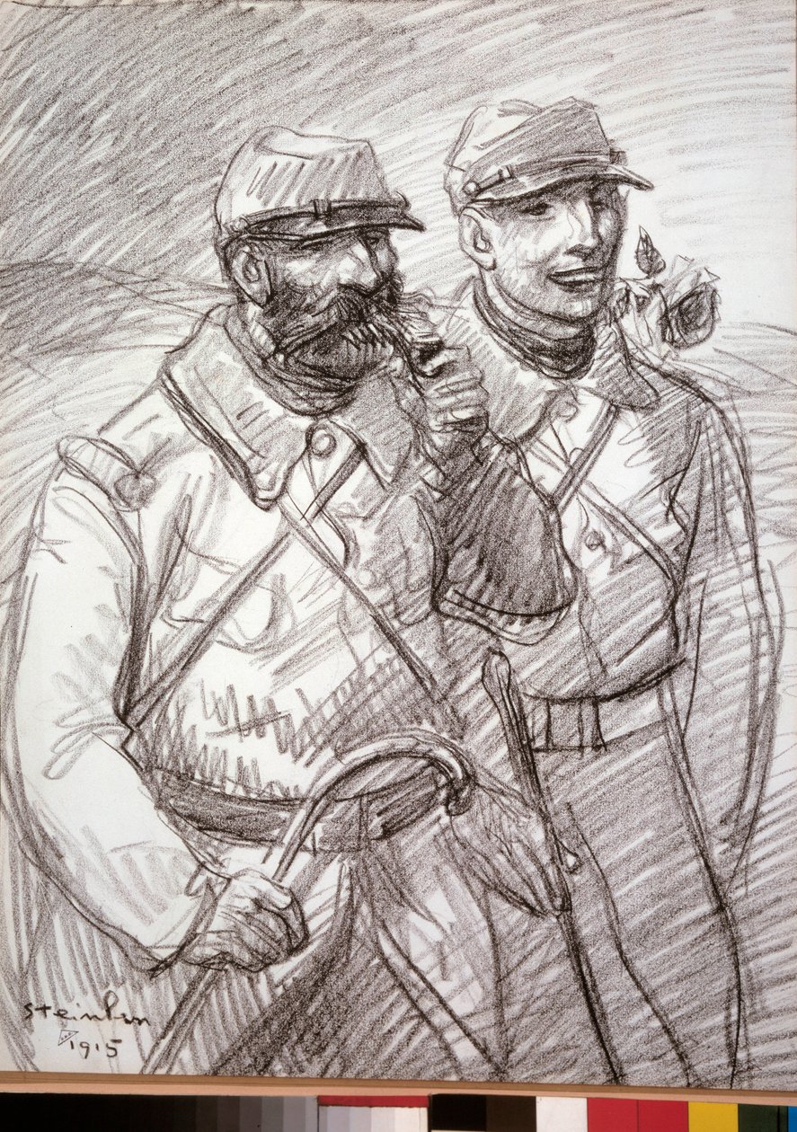 Första världskriget: "De håriga 1915", franska soldater. Teckning av Theophile Alexandre Steinlen (1859-1923) av Théophile Alexandre Steinlen