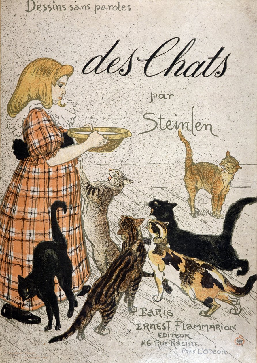 Tjej som tar med en mjölkskål till katter - täck "" Cats" av Steinlen, n.d. 19:e. av Théophile Alexandre Steinlen
